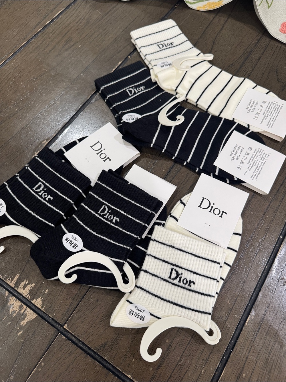 Black and White Striped Crew Socks Pack — Signature Logo - Picture 2 of 2